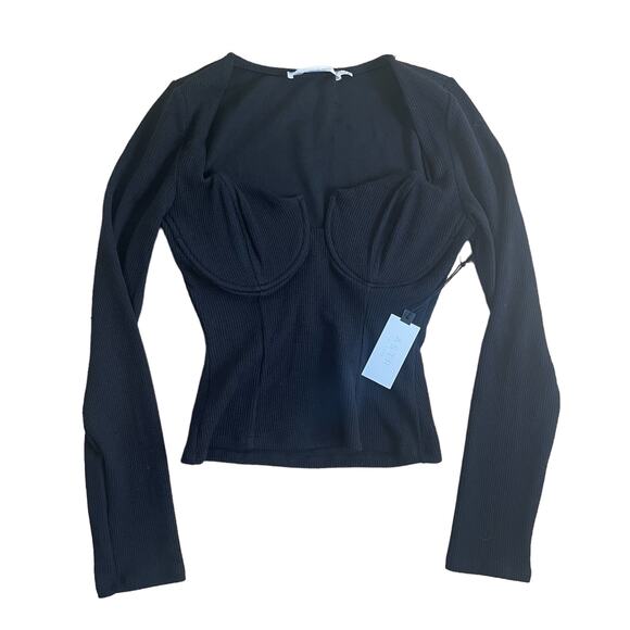 ASTR The Label Black Ribbed Long Sleeve Bustier Top Women’s Size Small - Picture 2 of 4